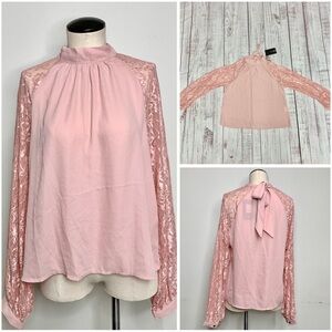 Fashion Nova Pink P Lace Long Sleeve Blouse Large